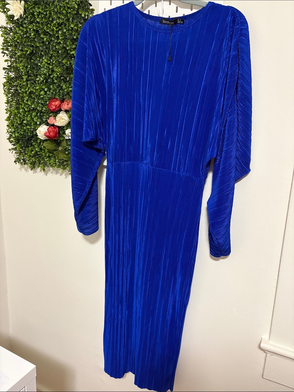 Boohoo Cobalt Blue Pleated Midi Dress